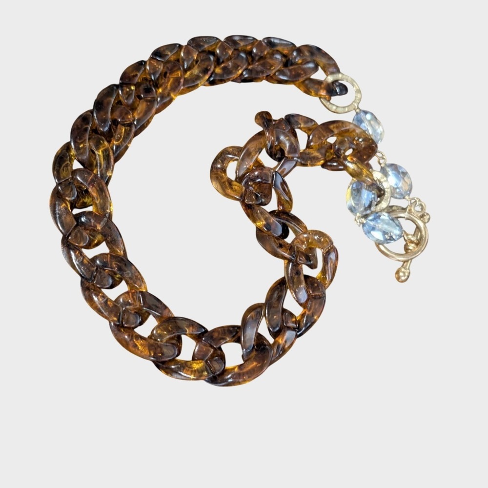 Brown Lucite Link‎ Necklace 17" Long Toggle Clasp Gold-tone Clear Lightweight